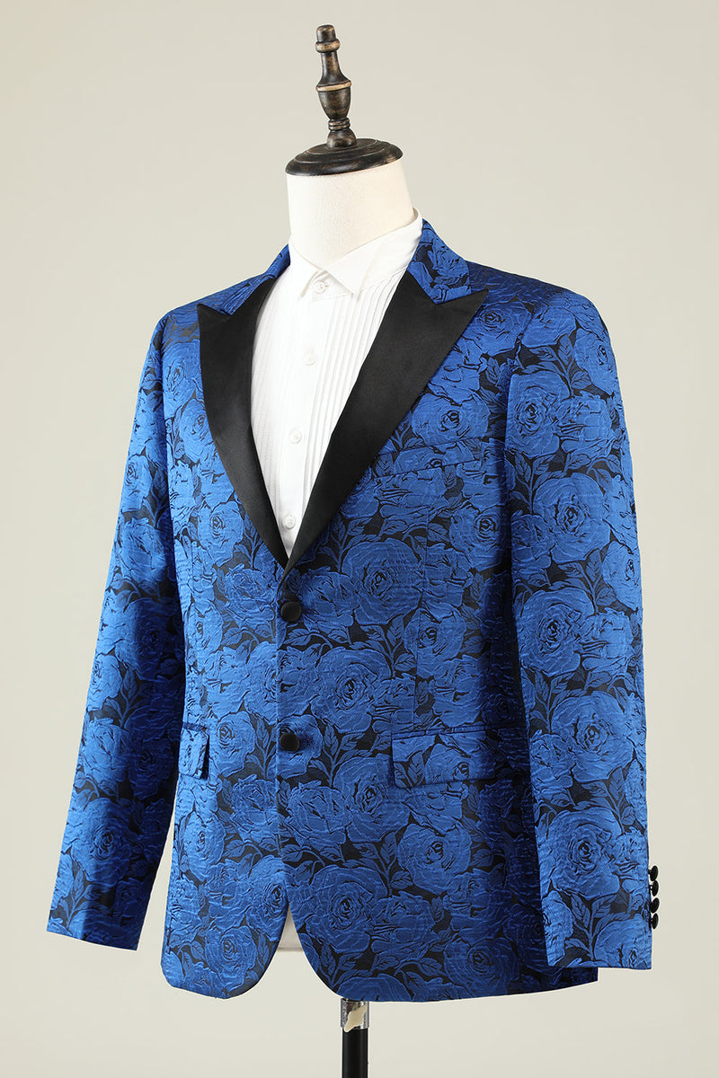 Load image into Gallery viewer, Peak Lapel Jacquard Royal Blue Single Breasted Menns Prom Blazer