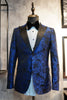 Load image into Gallery viewer, Peak Lapel Jacquard To knapper Royal Blue Single Breasted Menns Prom Blazer