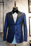 Peak Lapel Jacquard To knapper Royal Blue Single Breasted Menns Prom Blazer