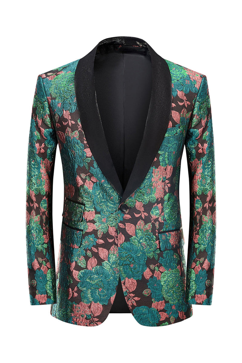 Load image into Gallery viewer, Grønt sjal jakke jacquard blomstermønster menn hjemkomstdress jakke blazer