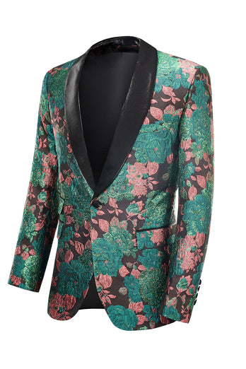 Grønt sjal jakke jacquard blomstermønster menn hjemkomstdress jakke blazer