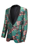 Grønt sjal jakke jacquard blomstermønster menn hjemkomstdress jakke blazer