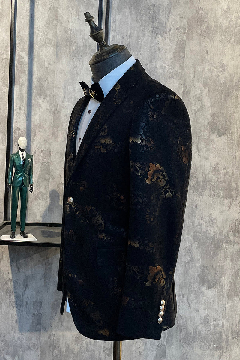 Load image into Gallery viewer, Mørkebrunt sjal jacquard Prom Blazer for menn