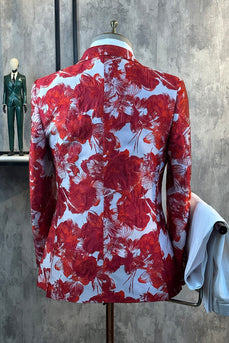 Red Floral Jacquard 2 Piece Menn Prom Suits