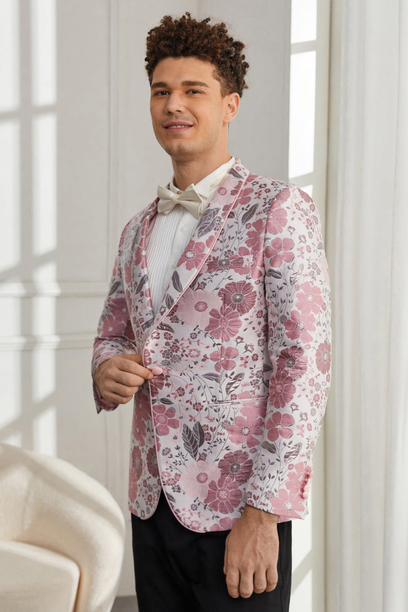 Load image into Gallery viewer, Sjal Lapel En knapp Rosa Floral Jacquard 2 Piece Homecoming Suits