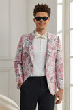 Sjal Lapel En knapp Rosa Floral Jacquard 2 Piece Homecoming Suits