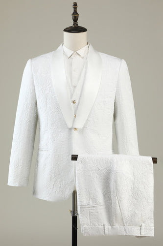 Hvit Jacquard Shawl Lapel 3 Piece Prom Homecoming Suits