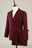 Burgund Peak Lapel 3 Piece Menns Prom Drakter