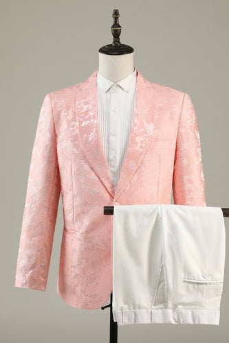 Lys rosa jacquard 2-delt sjal jawl lapel en knapp prom dresser