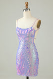 Sparkly Purple Sequin Backless Tight Short Homecoming Dress