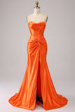 Orange Mermaid Sweetheart Korsett Long Sparkly Prom Dress med Slit