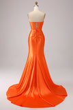 Orange Mermaid Sweetheart Korsett Long Sparkly Prom Dress med Slit