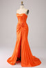 Load image into Gallery viewer, Orange Mermaid Sweetheart Korsett Long Sparkly Prom Dress med Slit