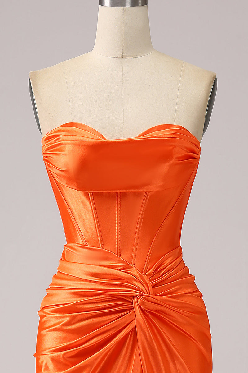 Load image into Gallery viewer, Orange Mermaid Sweetheart Korsett Long Sparkly Prom Dress med Slit