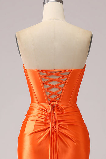 Orange Mermaid Sweetheart Korsett Long Sparkly Prom Dress med Slit