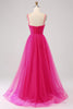 Load image into Gallery viewer, Fuchsia A-Line Spaghetti stropper Long Corset Prom Dress med Slit
