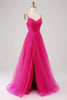 Load image into Gallery viewer, Fuchsia A-Line Spaghetti stropper Long Corset Prom Dress med Slit