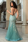 Stunning Mermaid Spaghetti stropper lysegrønn korsett Prom kjole med Appliques