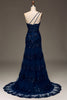 Load image into Gallery viewer, Sparkly Dark Navy Tiered Lace One Shoulder Long Prom Dress med Slit