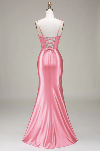 Stilig Mermaid Spaghetti stropper Lilla korsett Prom kjole med Split Front