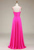 Load image into Gallery viewer, Hot Pink Spaghetti stropper A-line Prom kjole med plissert