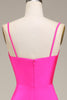 Load image into Gallery viewer, Hot Pink Spaghetti stropper A-line Prom kjole med plissert