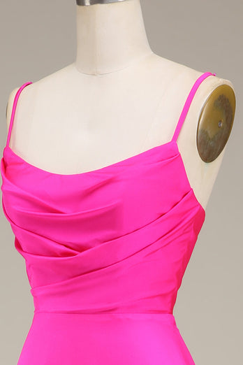 Hot Pink Spaghetti stropper A-line Prom kjole med plissert