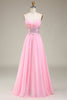 Load image into Gallery viewer, Rosa korsett Spaghetti stropper A-line Prom kjole med plissert