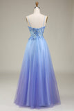 Spakly Blue Tylle Prom Kjole med Appliques