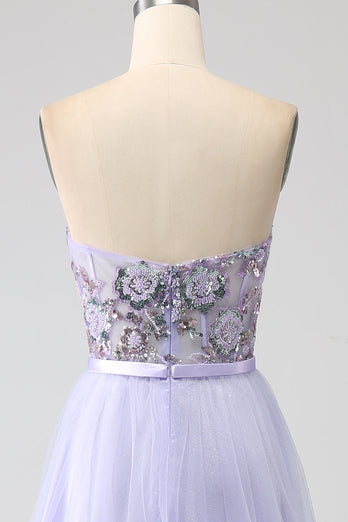 Lavendel A Line Tylle Korsett Prom kjole med Slit