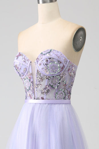 Lavendel A Line Tylle Korsett Prom kjole med Slit
