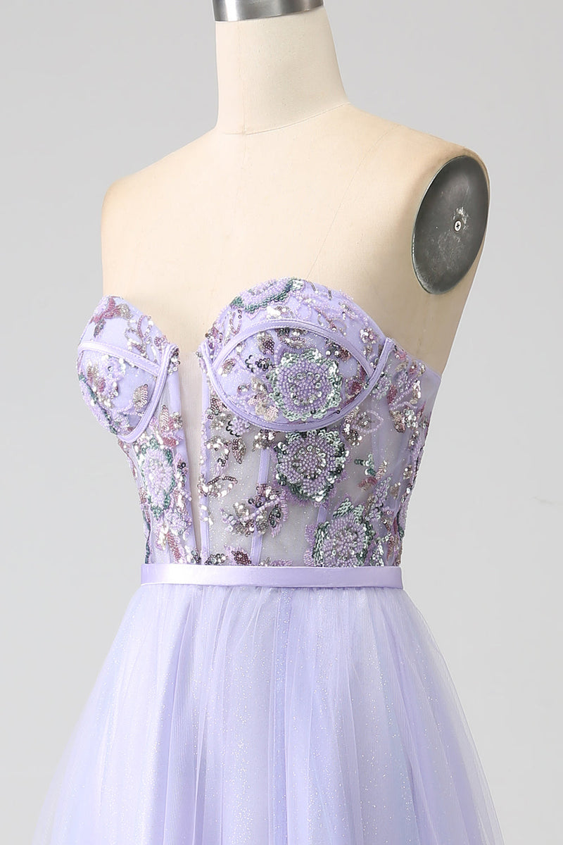 Load image into Gallery viewer, Lavendel A Line Tylle Korsett Prom kjole med Slit