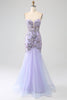 Load image into Gallery viewer, Havfrue stroppeløs lavendel korsett Prom kjole med perler