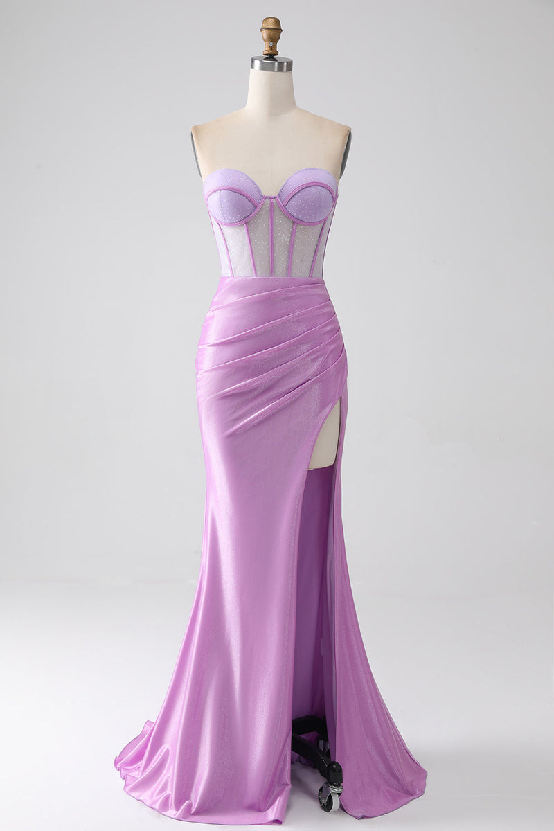 Load image into Gallery viewer, Lilac Mermaid stroppeløs korsett Prom kjole med spalt