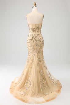 Havfrue Champagne glitrende korsett Prom kjole