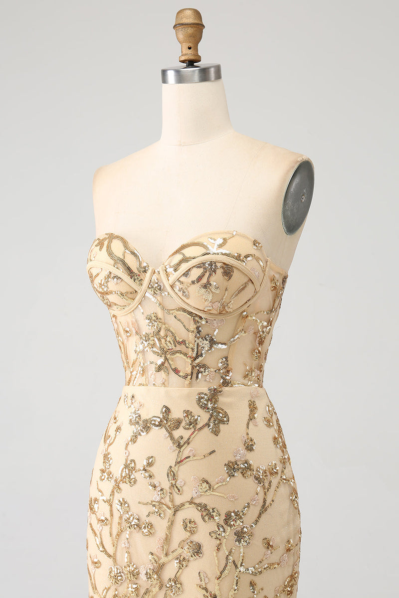 Load image into Gallery viewer, Havfrue Champagne glitrende korsett Prom kjole