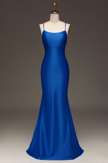 Enkel Royal Blue Satin Mermaid Long Prom Dress