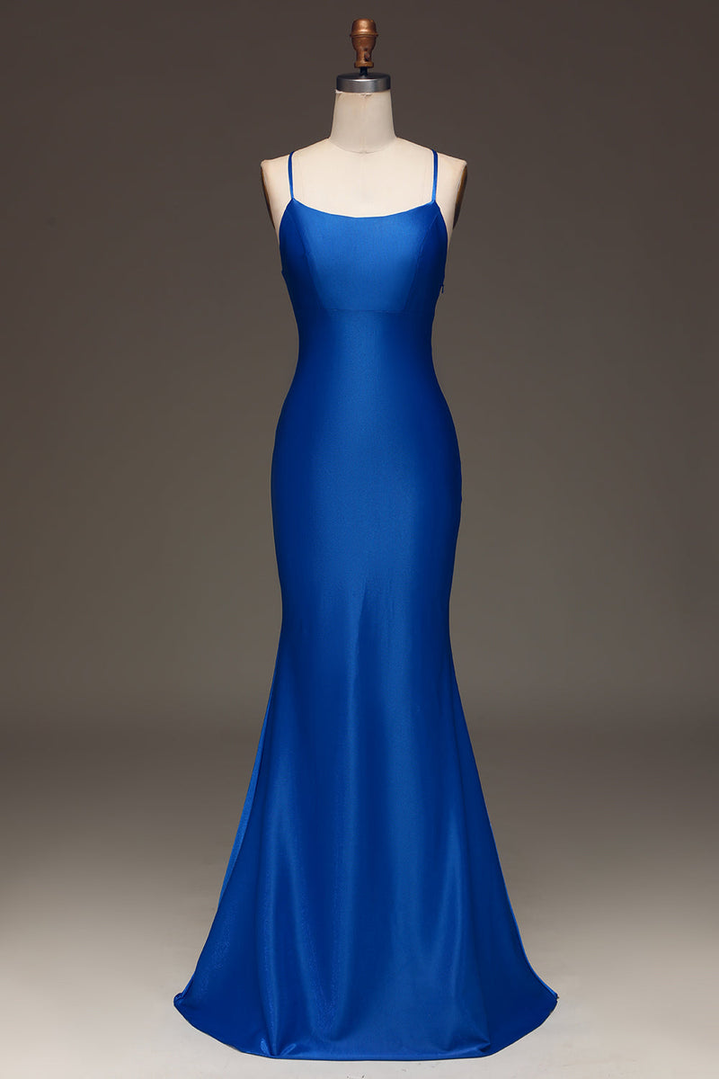 Load image into Gallery viewer, Enkel Royal Blue Satin Mermaid Long Prom Dress