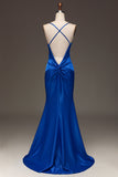 Enkel Royal Blue Satin Mermaid Long Prom Dress