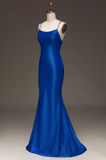 Enkel Royal Blue Satin Mermaid Long Prom Dress