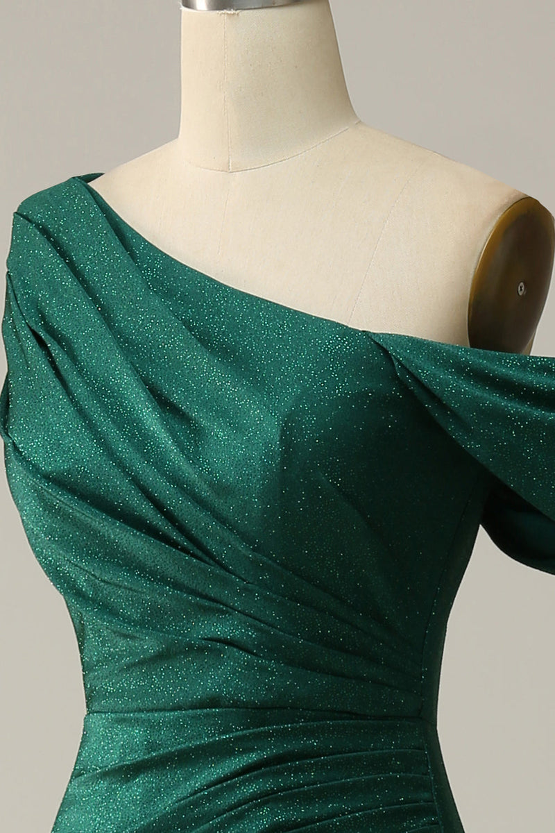 Load image into Gallery viewer, Havfrue en skulder mørkegrønn lang ballkjole