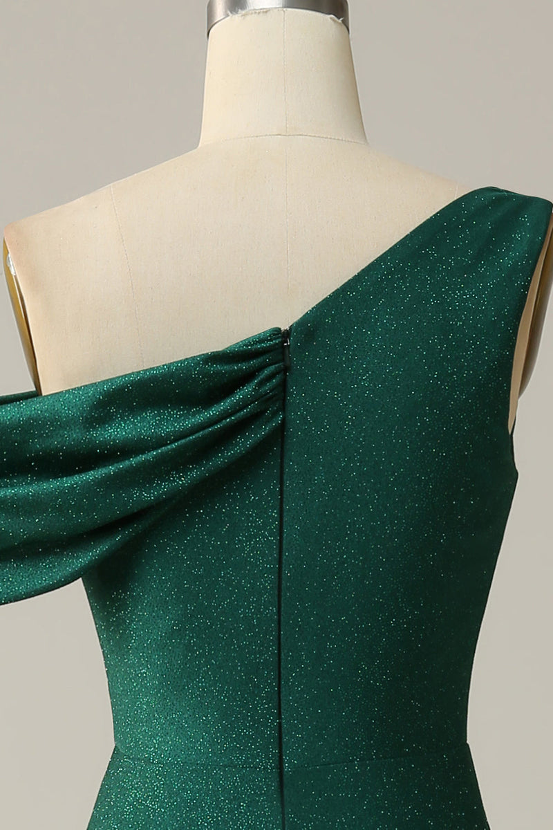 Load image into Gallery viewer, Havfrue en skulder mørkegrønn lang ballkjole