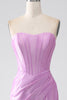 Load image into Gallery viewer, Stroppeløs lilla havfrue korsett Prom kjole med plissert