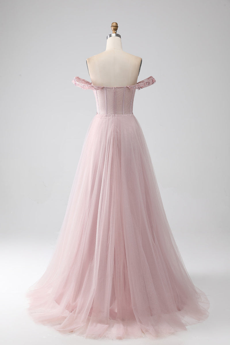 Load image into Gallery viewer, Av skulderen En Line Beaded Prom Dress med Slit