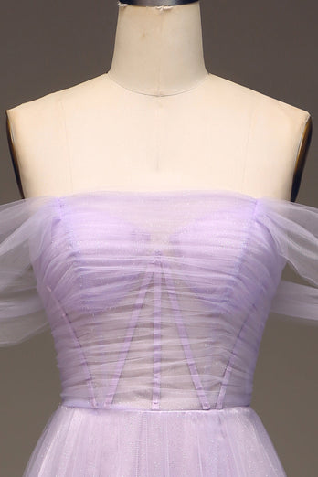Lilac av skulderen En linje Tylle Princess Prom kjole med spalt