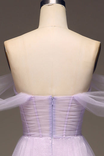 Lilac av skulderen En linje Tylle Princess Prom kjole med spalt
