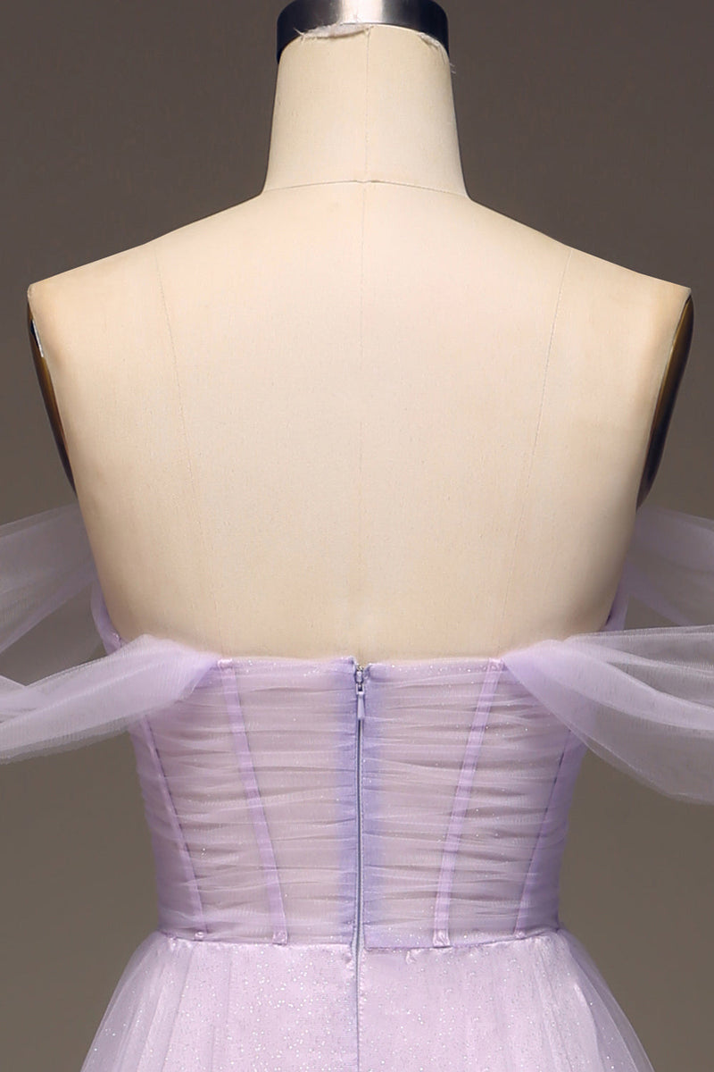 Load image into Gallery viewer, Lilac av skulderen En linje Tylle Princess Prom kjole med spalt