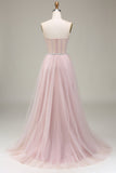 Tylle Sweetheart Light Pink Prom kjole med korsett