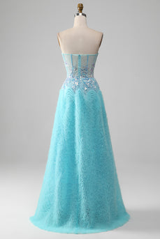 Sky Blue Sweetheart Corset Prom kjole med paljetter