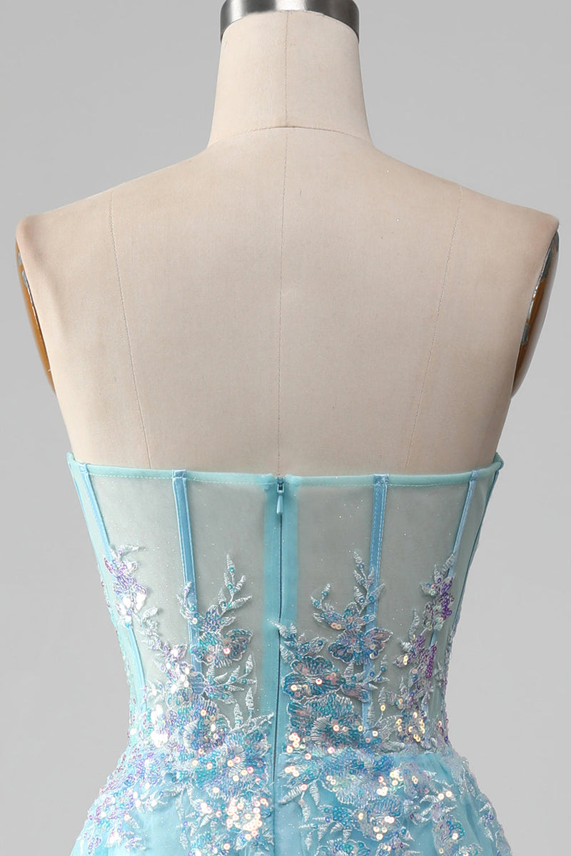 Load image into Gallery viewer, Sky Blue Sweetheart Corset Prom kjole med paljetter